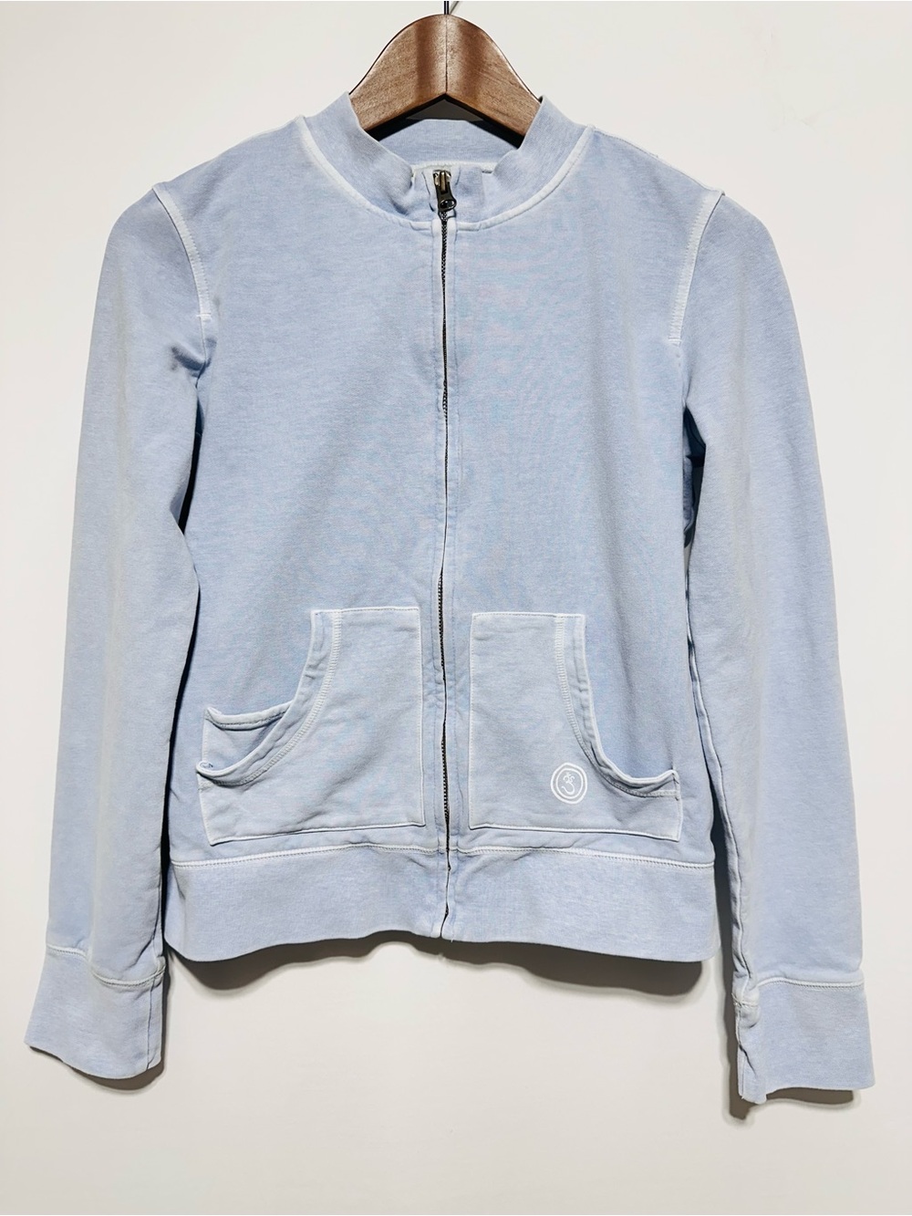 Life Is Good Light Blue Full Zip Yoga Jacket XS Om Logo Cotton Blend